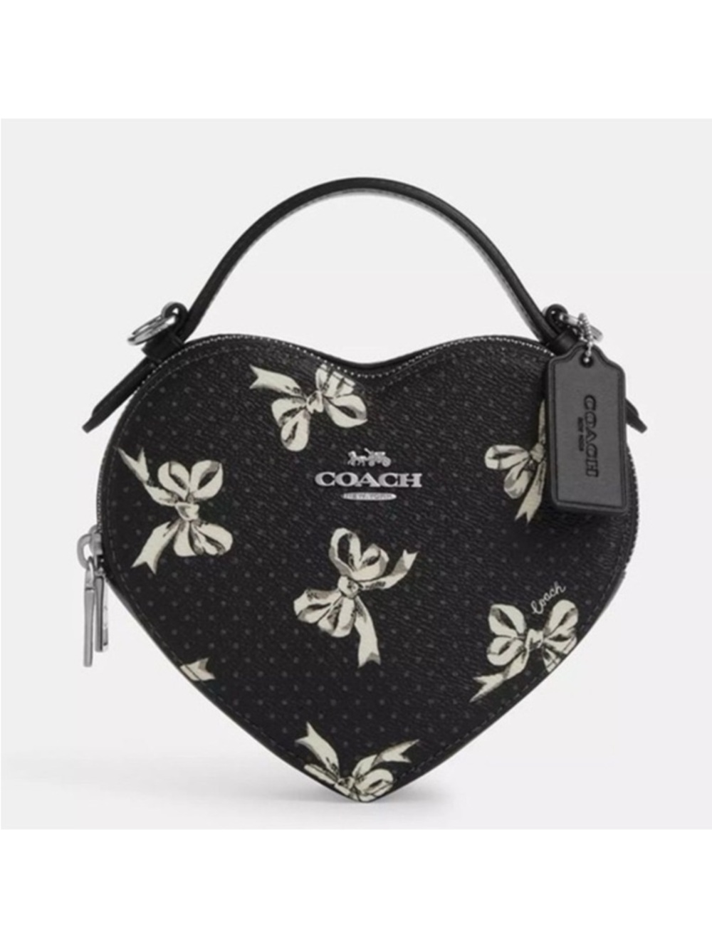 NWT! Coach Black Heart Crossbody Bag Bow Print CAA99